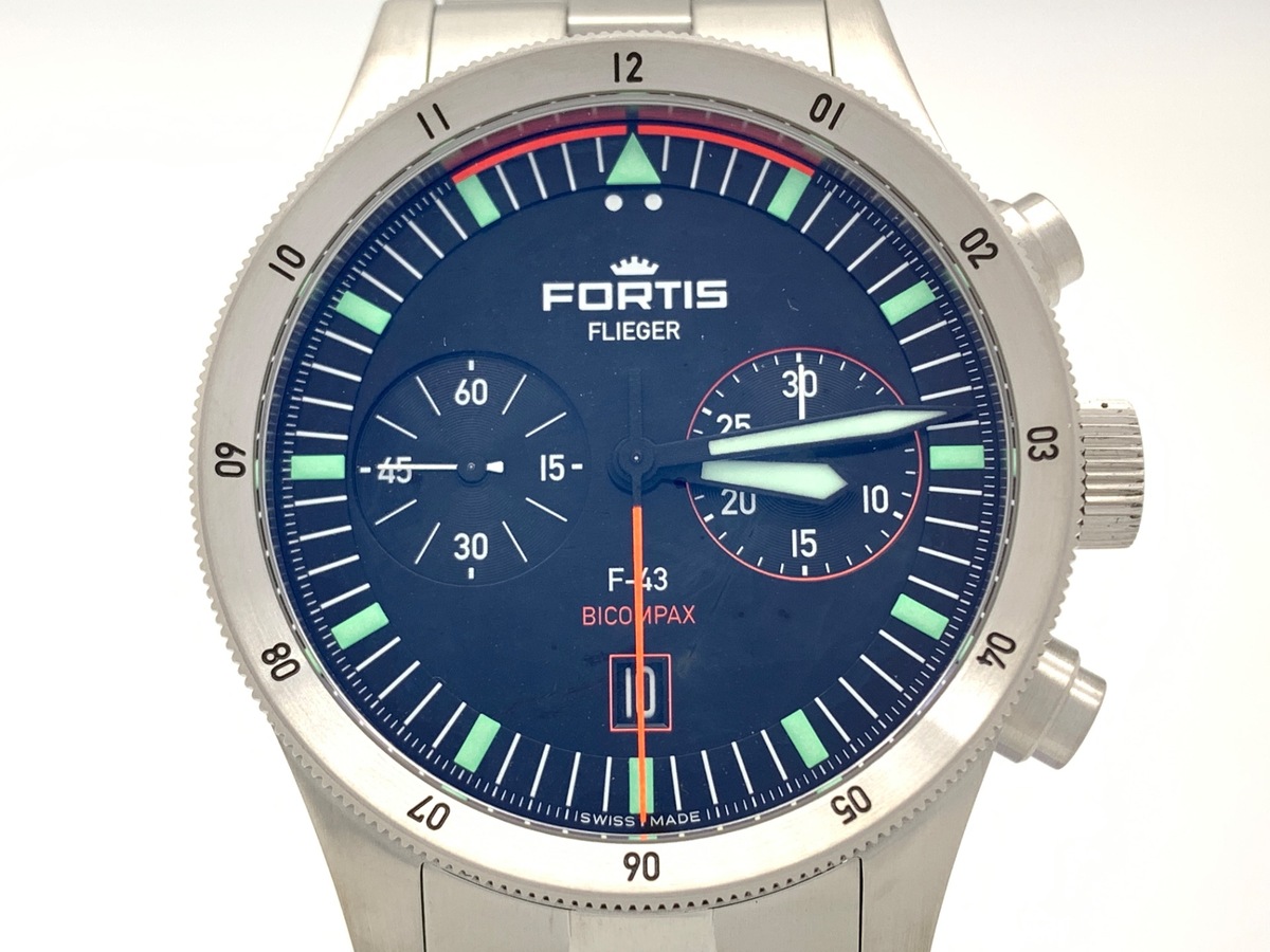 フォルティス フリーガー F-43 ブラック F424.0004 ステンレススティール バイコンパックス