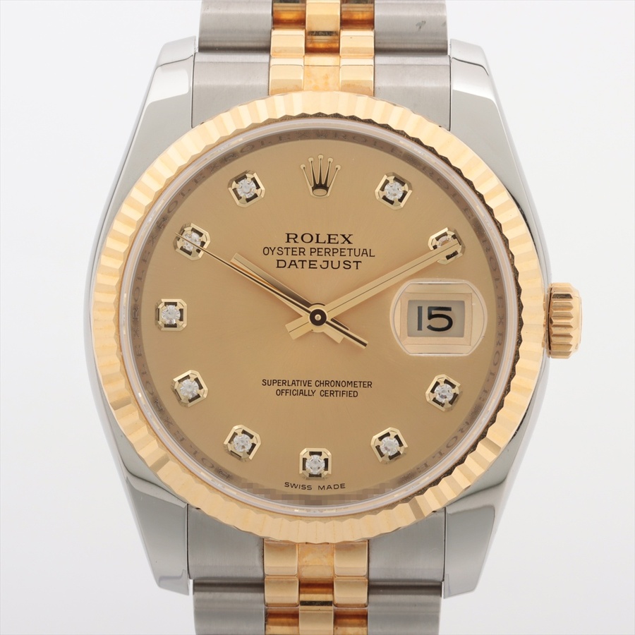 ロレックス(ROLEX) デイトジャスト 36 シャンパン [ゴールド系] 116233G ステンレススティール/イエローゴールド 10Pダイヤ ジュビリーブレス