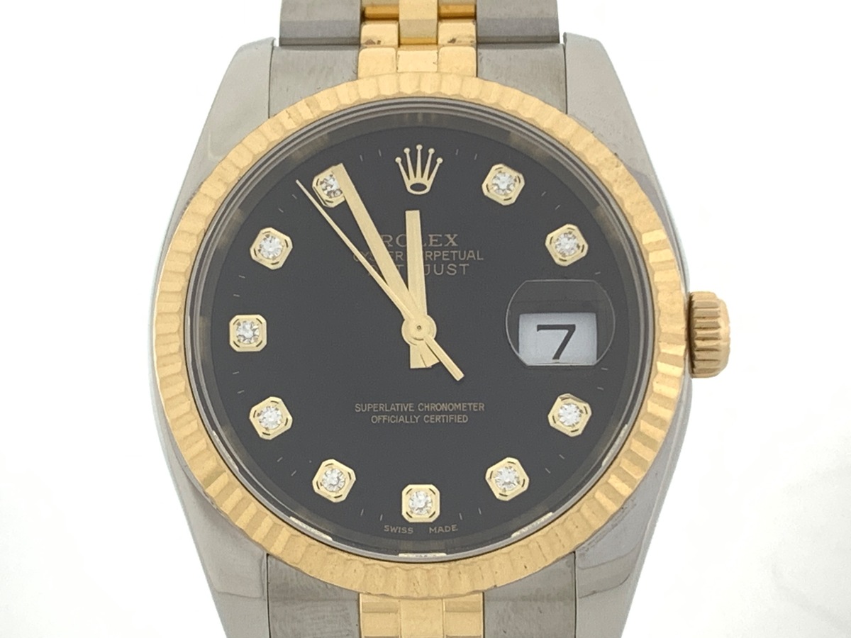 ロレックス(ROLEX) デイトジャスト 36 ブラック 116233G ステンレススティール/イエローゴールド 10Pダイヤ ジュビリーブレス
