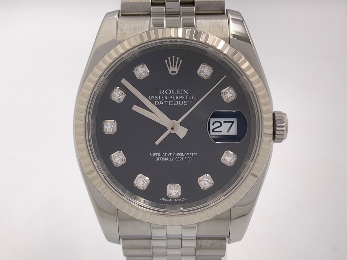ロレックス(ROLEX) デイトジャスト 36 ブラック 116234G ステンレススティール/ホワイトゴールド 10Pダイヤ オイスターブレス